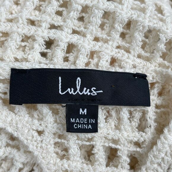 Lulus Women's Midi Dress Size Medium Ivory Crochet Cutout Sleeveless Tie Waist - Picture 11 of 12